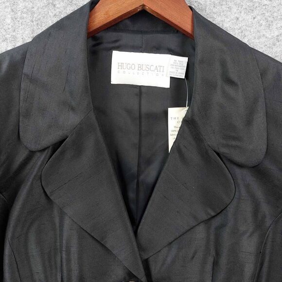 Hugo Buscati Blazer Womens 14 Black 100% Silk Jacket Dressy 2 Button Lined Suit - Picture 3 of 11